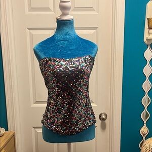 New York & Company Multicolor Sequin Strapless Top